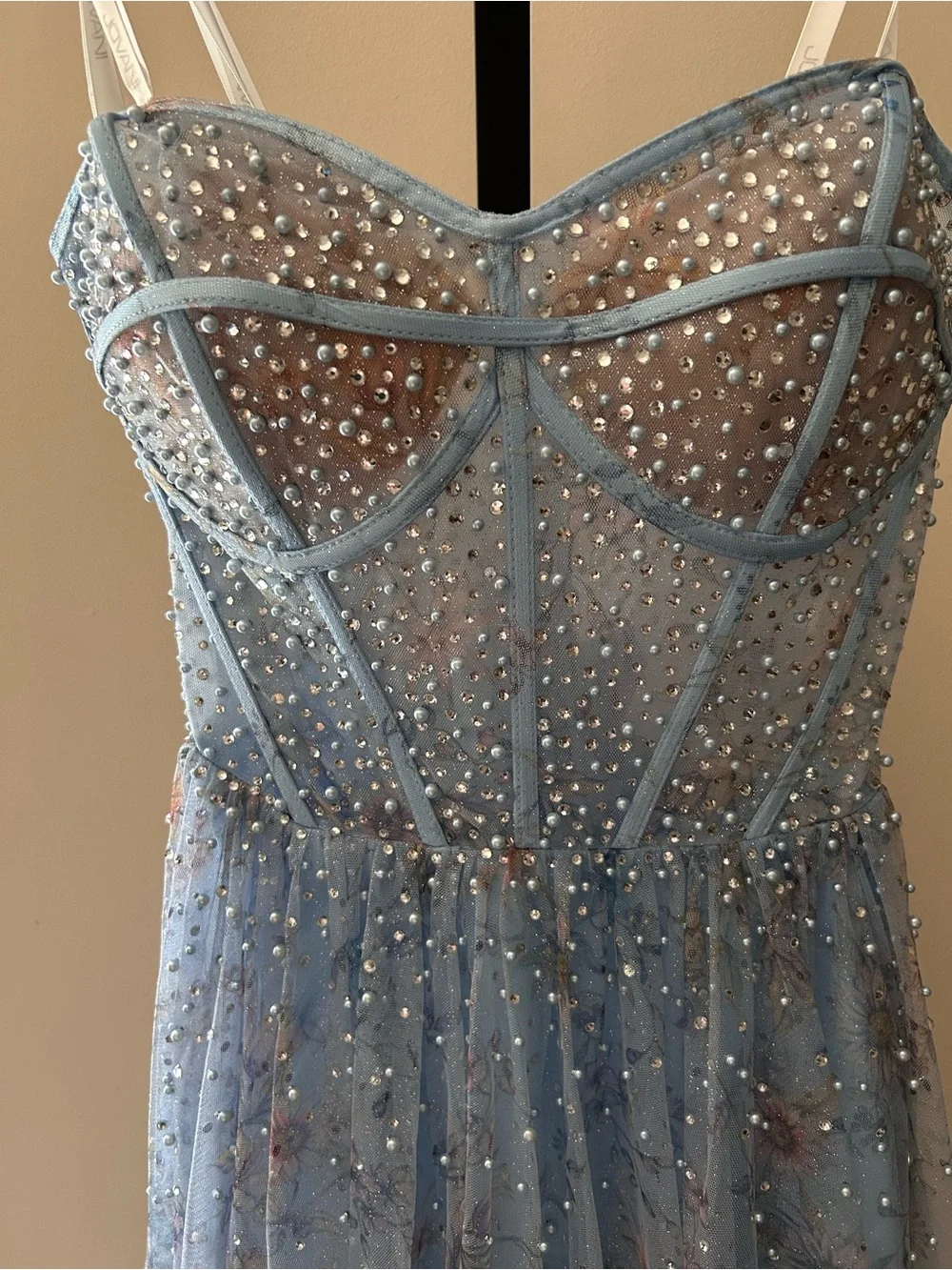 JVN by Jovani Light Blue Beaded Tulle Dress - Picture 3 of 7